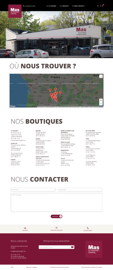 site Mas le Rouget Cantal, nos boutiques